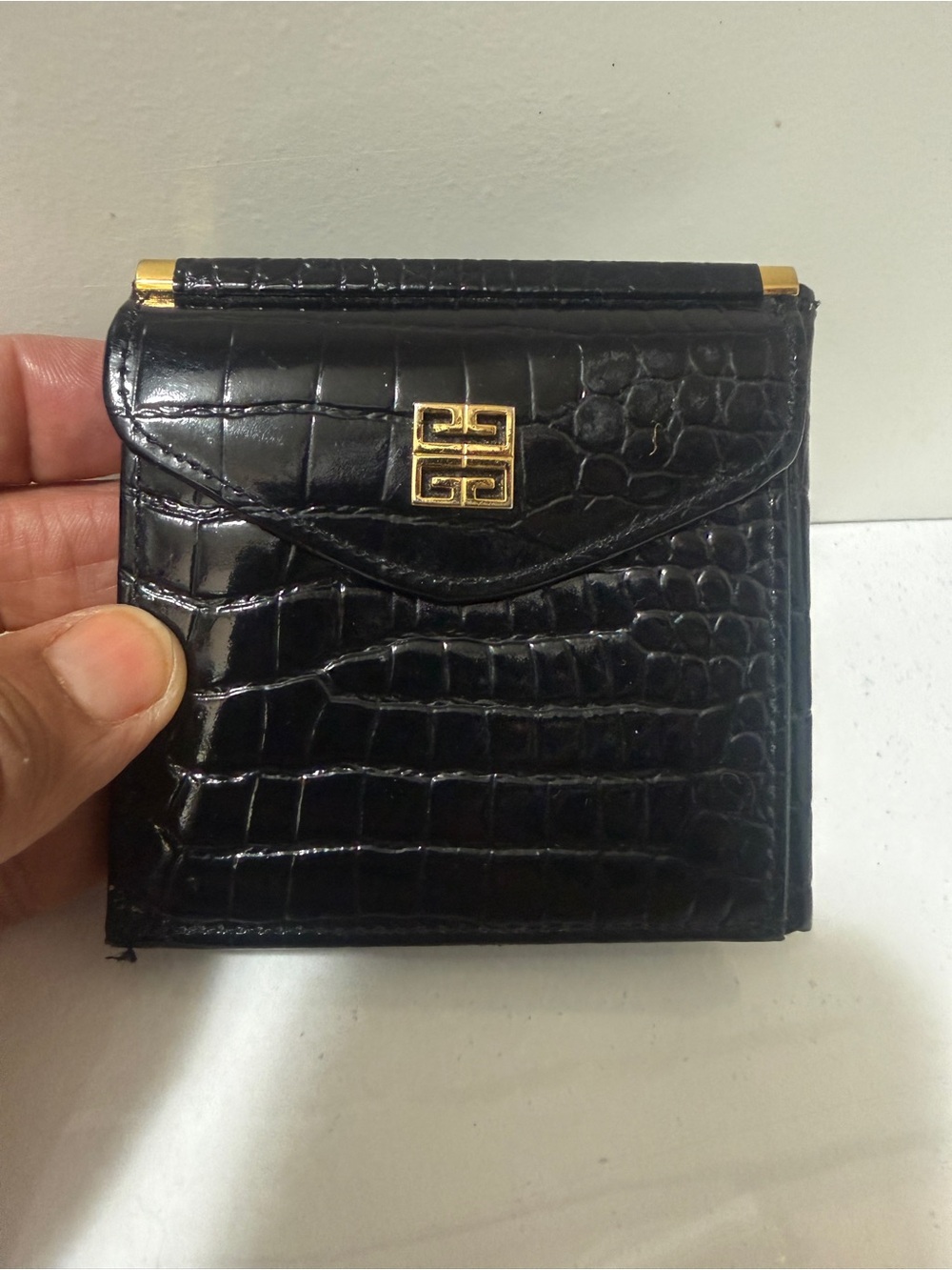 Givenchy Black Croc-Embossed Compact Wallet with Gold Hardware. Is vintage